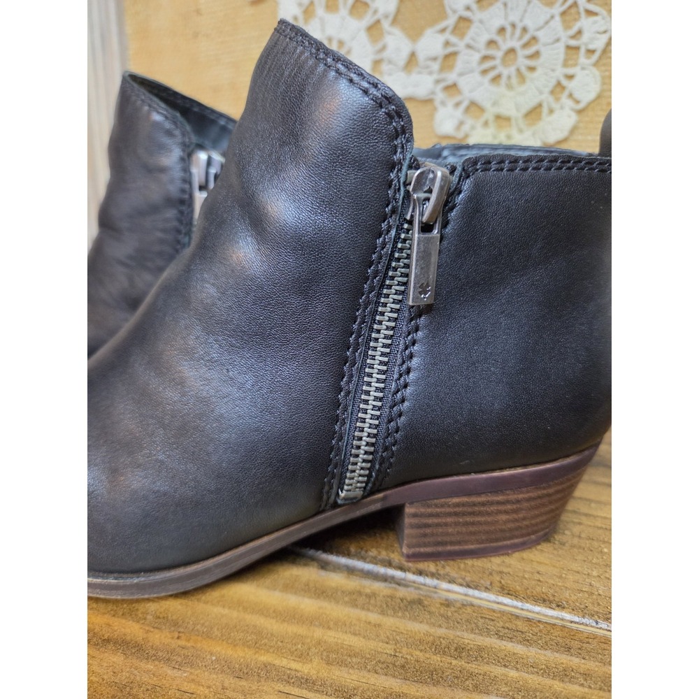 Lucky Brand Women's 7 W Black Leather Basel Moto Ankle Zip Biker Boots Booties - Picture 7 of 12